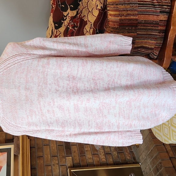 GAP marled pink 100% cotton sweater hi low red coral white size XL comfy baggy - Picture 5 of 15